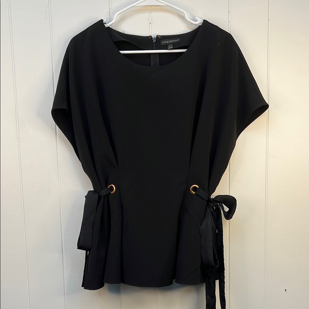 Lane Bryant Black Boxy Tie Front Blouse